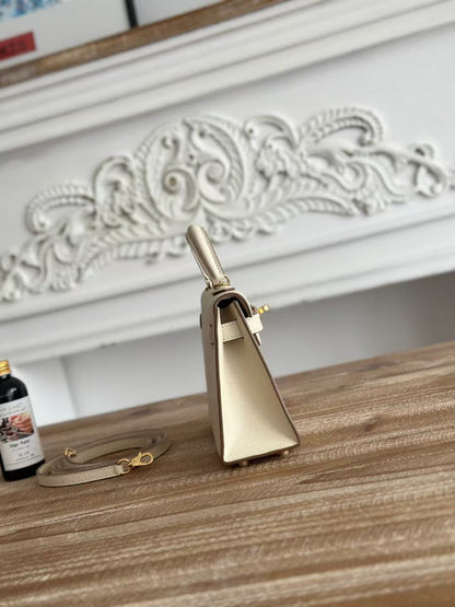 HM KELLY MINI 19 CUIR DE VEAU BLANC ACIER DORÉ