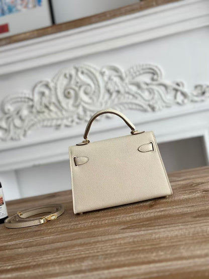 HM KELLY MINI 19 CUIR DE VEAU BLANC ACIER DORÉ