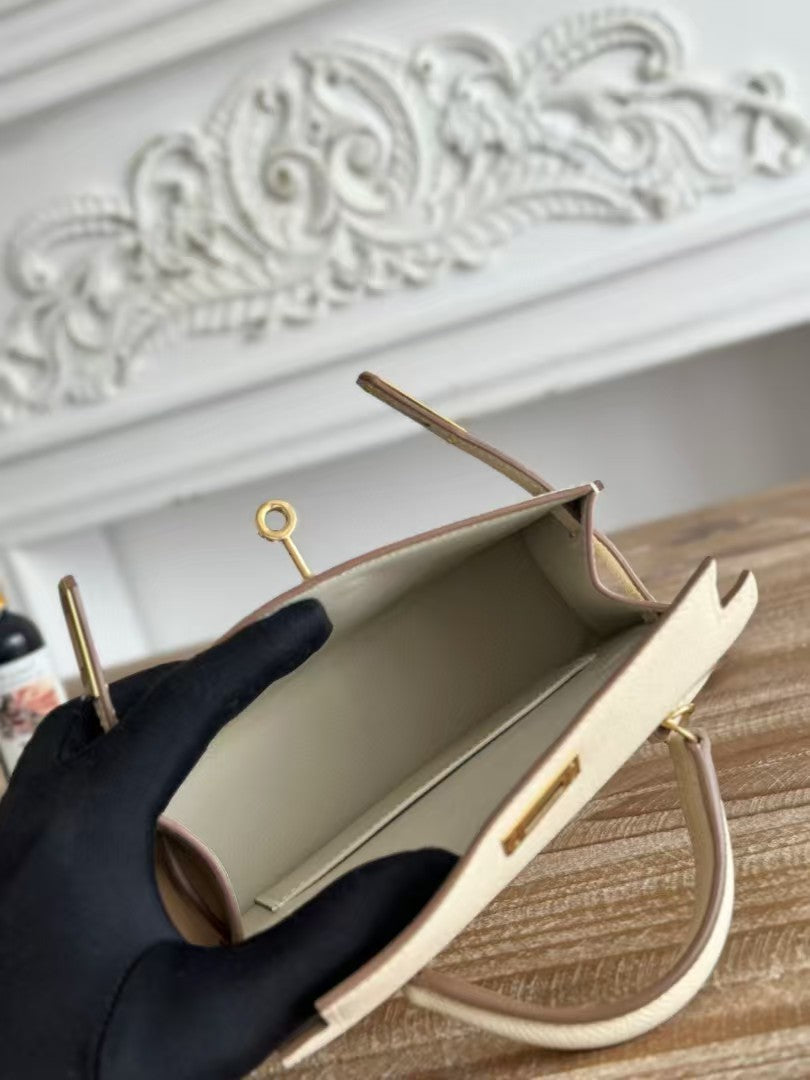 HM KELLY MINI 19 CUIR DE VEAU BLANC ACIER DORÉ