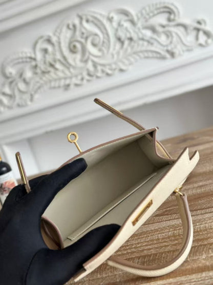HM KELLY MINI 19 CUIR DE VEAU BLANC ACIER DORÉ