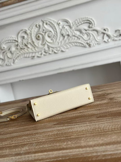 HM KELLY MINI 19 CUIR DE VEAU BLANC ACIER DORÉ