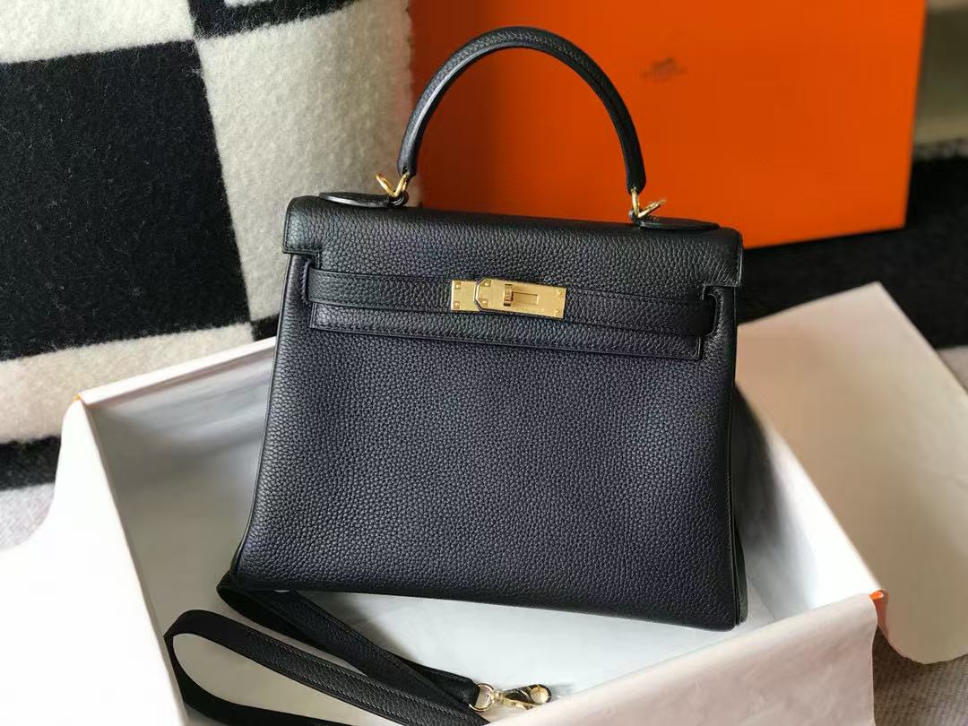 HM ケリーバッグ 28インチ ブラック トーゴレザー ゴールド金具
