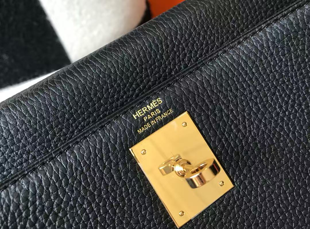 HM ケリーバッグ 28インチ ブラック トーゴレザー ゴールド金具