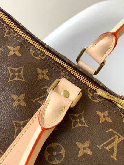 LV Keepall Bandouliere 55 Monogram Canvas Brown Gold Hardware