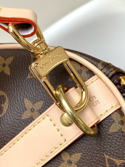LV Keepall Bandouliere 55 Monogram Canvas Brown Gold Hardware