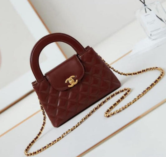 Sac shopping Kelly CC 24A Nano 19 cm en cuir d'agneau bordeaux 