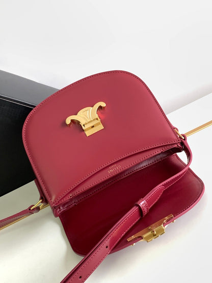 Teen Besace Triomphe 18,5 en cuir de veau rouge foncé