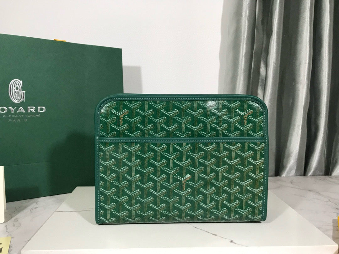 Trousse de toilette Goyard Jouvence en tissu PVC vert avec cuir de vachette