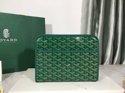 Trousse de toilette Goyard Jouvence en tissu PVC vert avec cuir de vachette