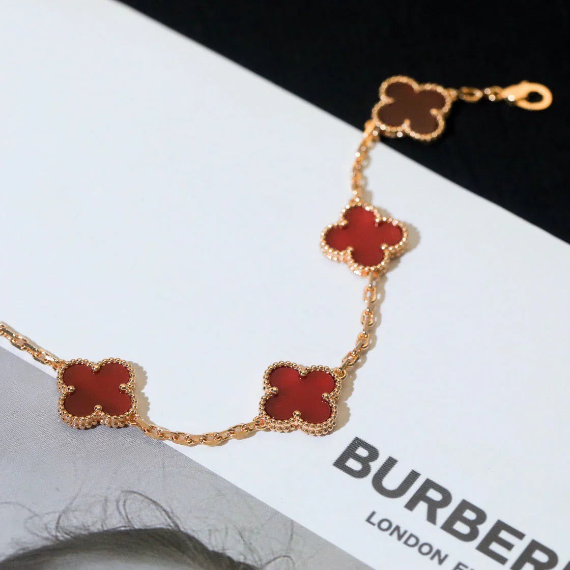 CLOVER 5 MOTIF RED CORNELIAN BRACELET COLLECTION