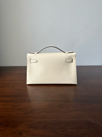 Pochette HM Kelly 22 cm Blanc Beige Swift Gold Hardware Best