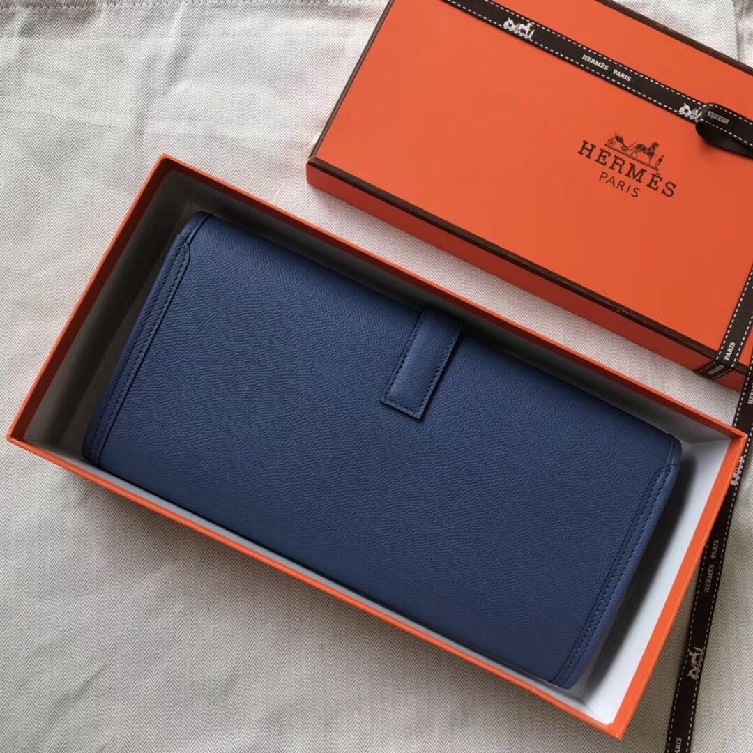 Pochette Hermès Jige Elan 29 en cuir Epsom bleu agate