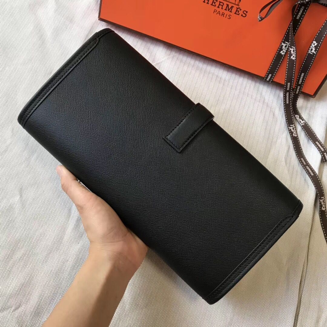 Pochette Hermès Jige Elan 29 en cuir Epsom noir