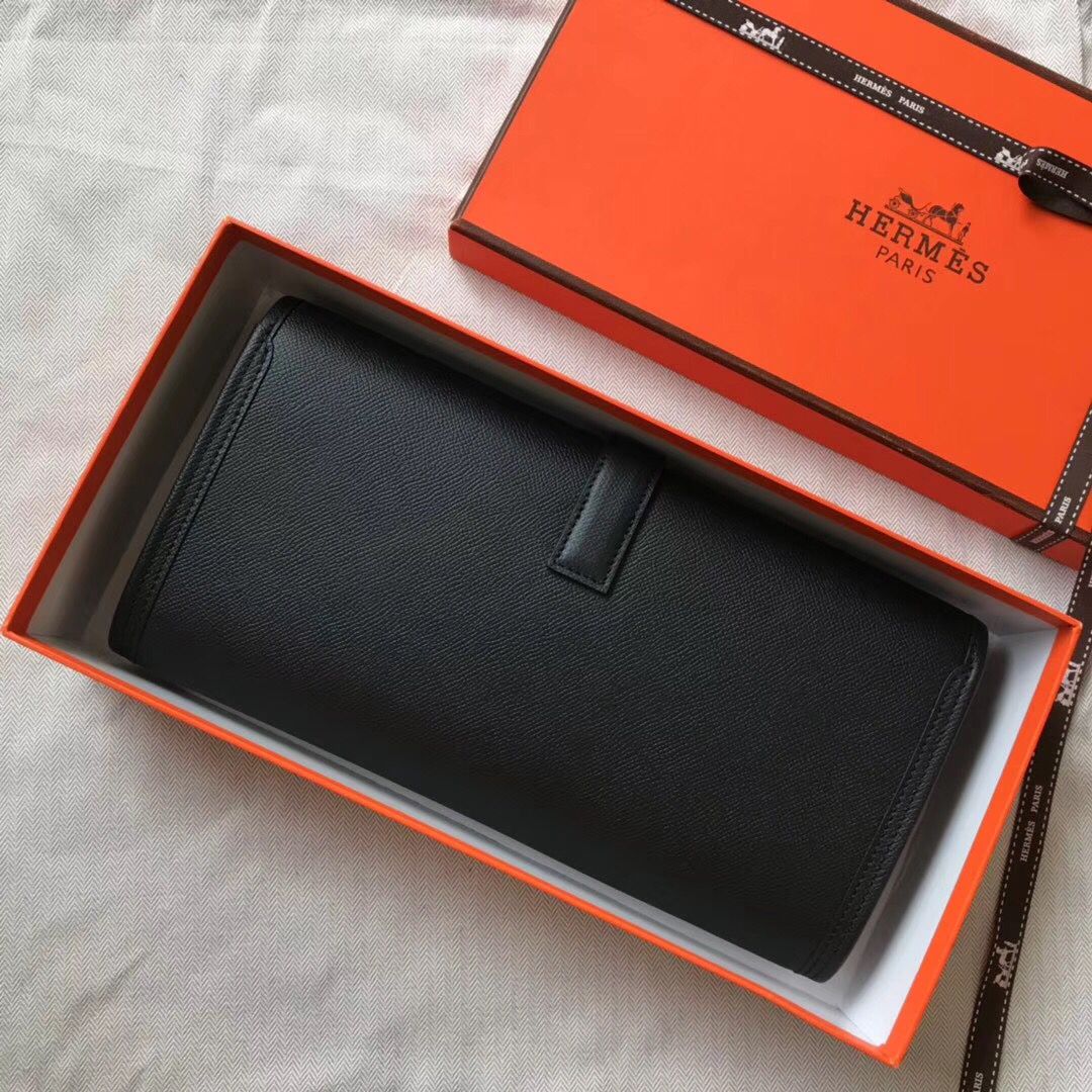 Pochette Hermès Jige Elan 29 en cuir Epsom noir