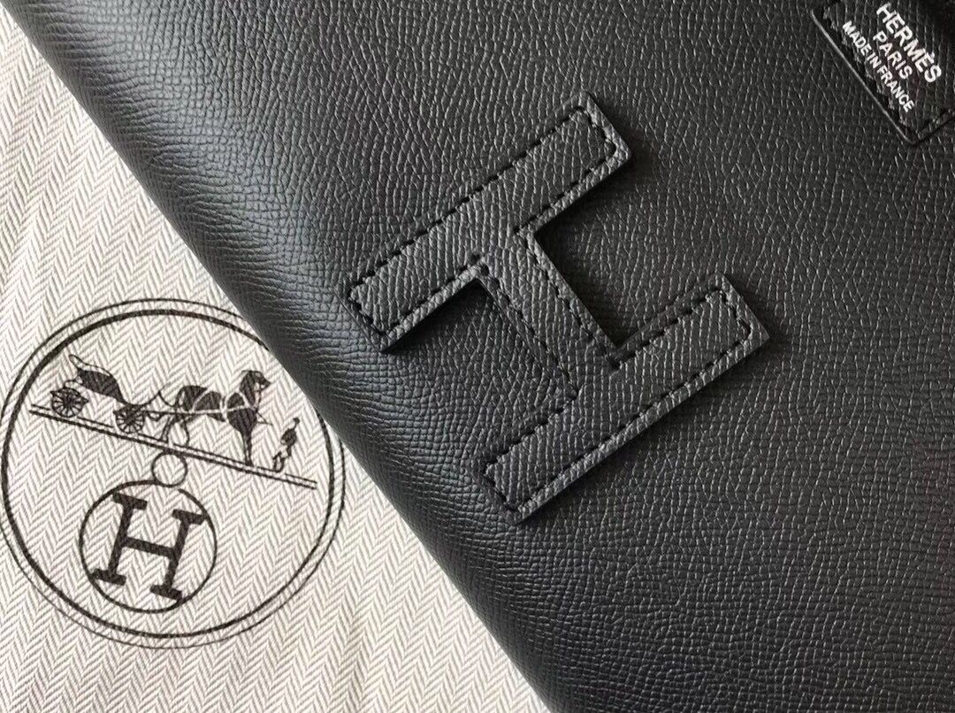 Pochette Hermès Jige Elan 29 en cuir Epsom noir
