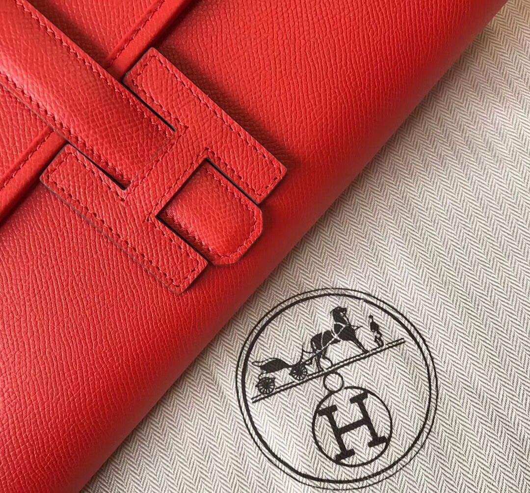 Pochette Hermès Jige Elan 29 en cuir Epsom rouge
