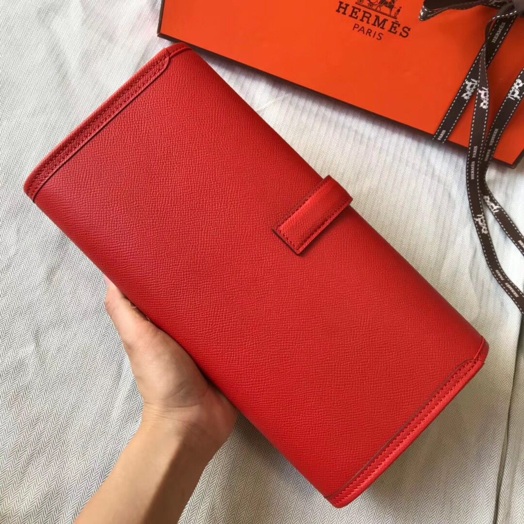 Pochette Hermès Jige Elan 29 en cuir Epsom rouge
