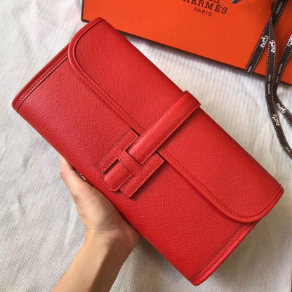 Pochette Hermès Jige Elan 29 en cuir Epsom rouge
