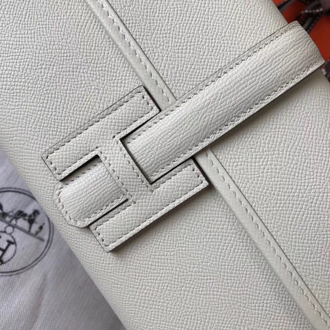 Pochette Hermès Jige Elan 29 en cuir Epsom blanc