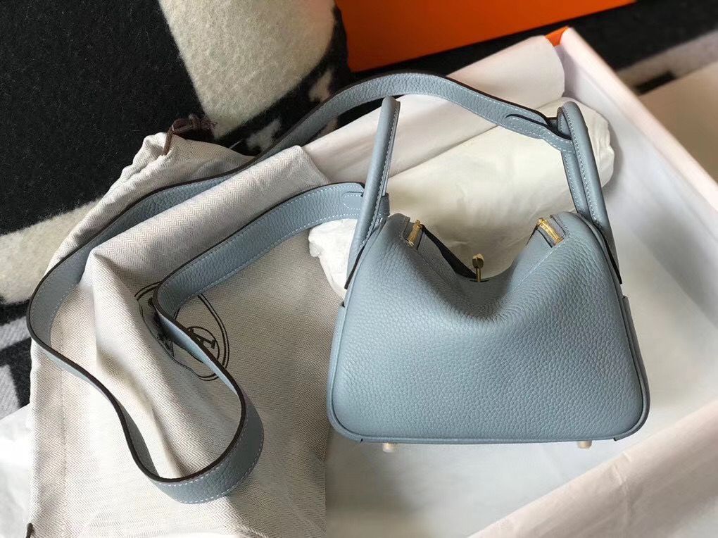HM Mini Lindy 20 cm Bleu Lin Clémence Cuir
