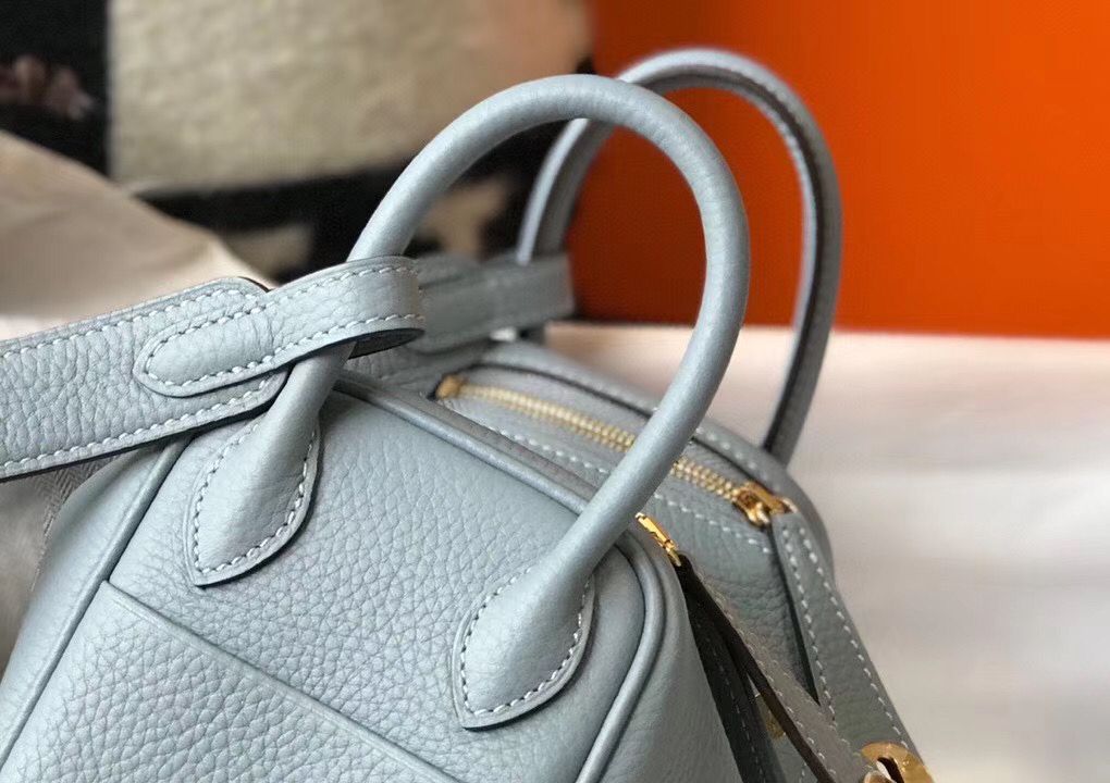 HM Mini Lindy 20 cm Bleu Lin Clémence Cuir