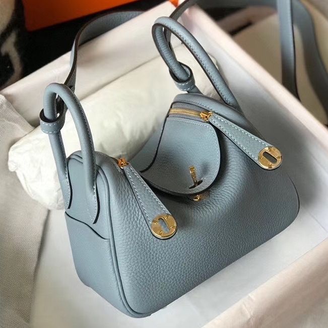HM Mini Lindy 20 cm Bleu Lin Clémence Cuir