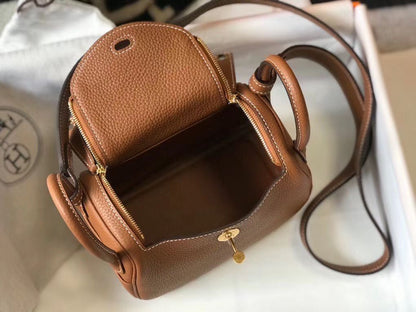 HM Mini Lindy 20cm Gold Clemence Leather