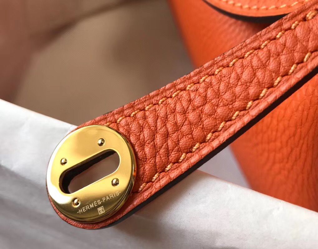 HM Mini Lindy 20cm Orange Clemence Leather