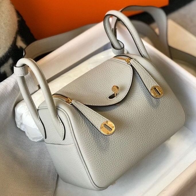 HM Mini Lindy 20 cm Cuir Clémence Gris Perle
