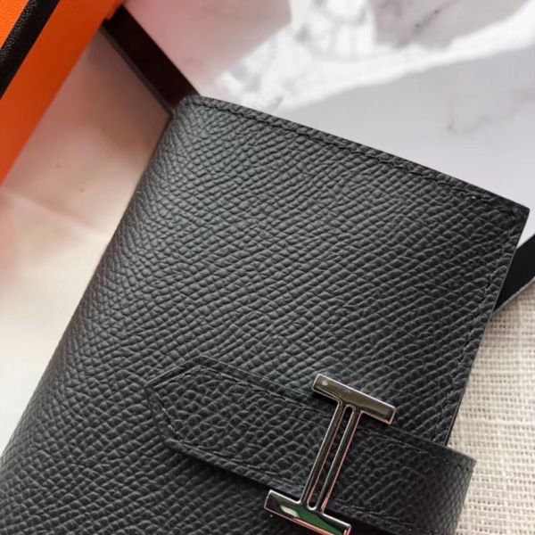 Mini portefeuille HM Bearn 10 cm en cuir Epsom noir
