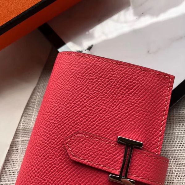 Mini portefeuille HM Bearn 10 cm en cuir Epsom rose rouge à lèvres