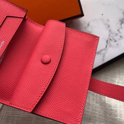 Mini portefeuille HM Bearn 10 cm en cuir Epsom rose rouge à lèvres