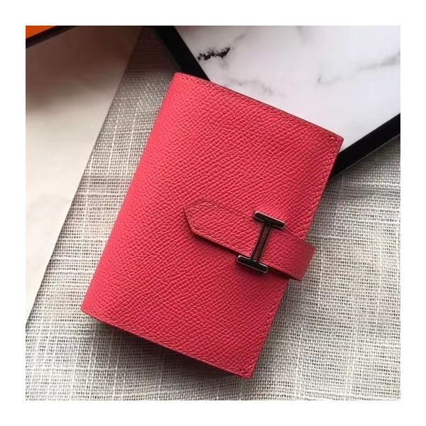 Mini portefeuille HM Bearn 10 cm en cuir Epsom rose rouge à lèvres