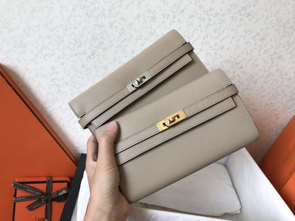 Portefeuille long Kelly 20 cm en cuir Epsom gris