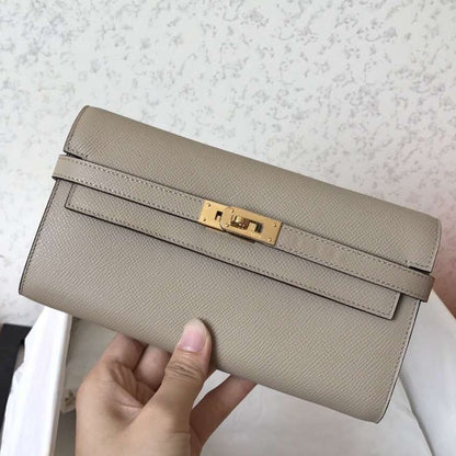 Portefeuille long Kelly 20 cm en cuir Epsom gris