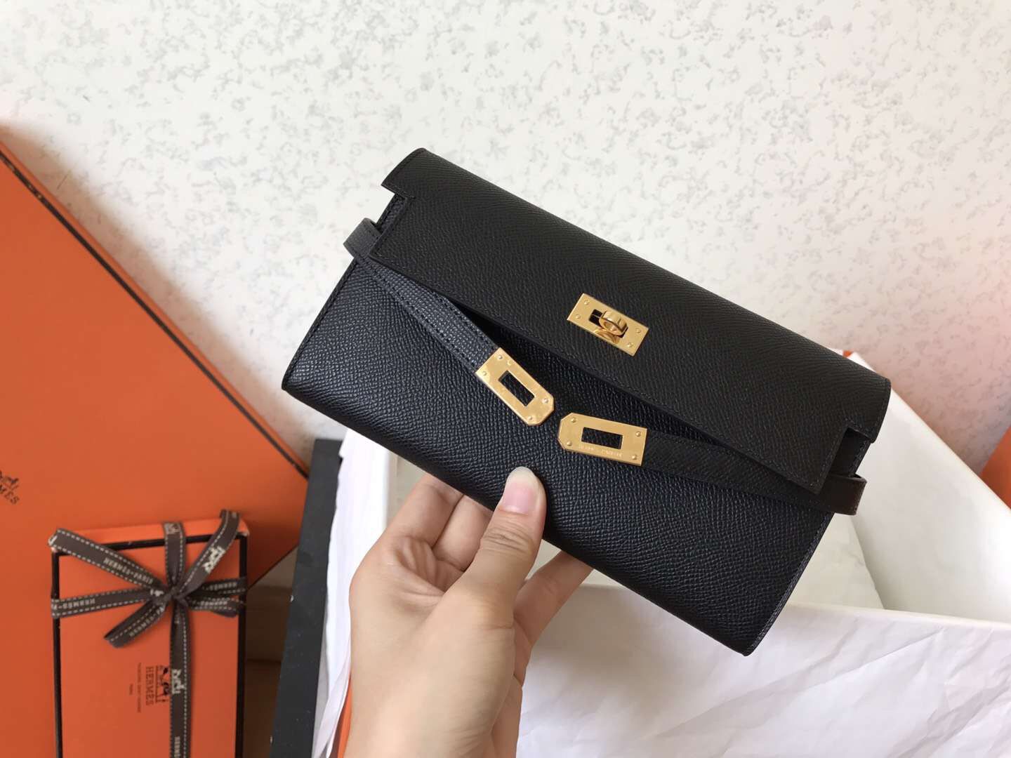 ケリーロングウォレット 20cm ブラックエプソムレザー
