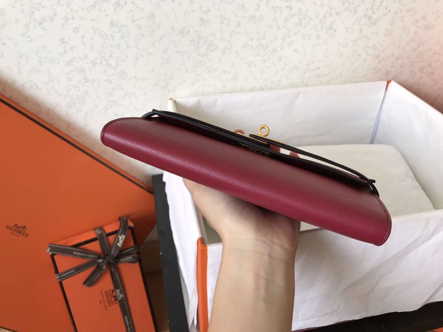 ケリーロングウォレット 20cm ダークレッドエプソムレザー