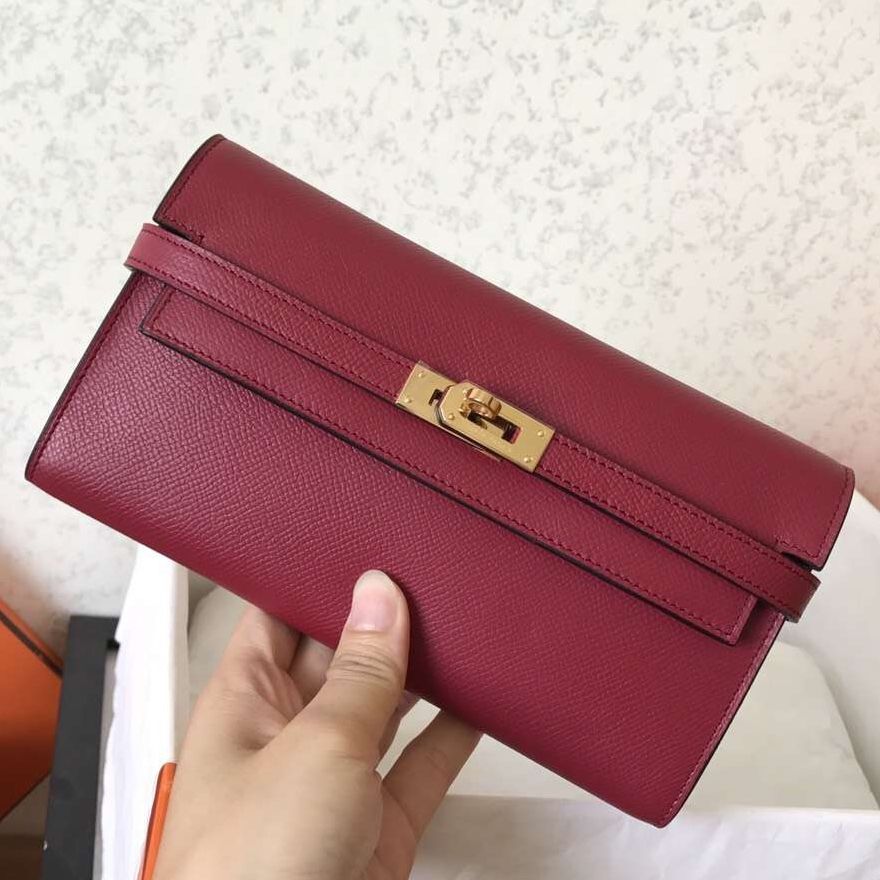 ケリーロングウォレット 20cm ダークレッドエプソムレザー