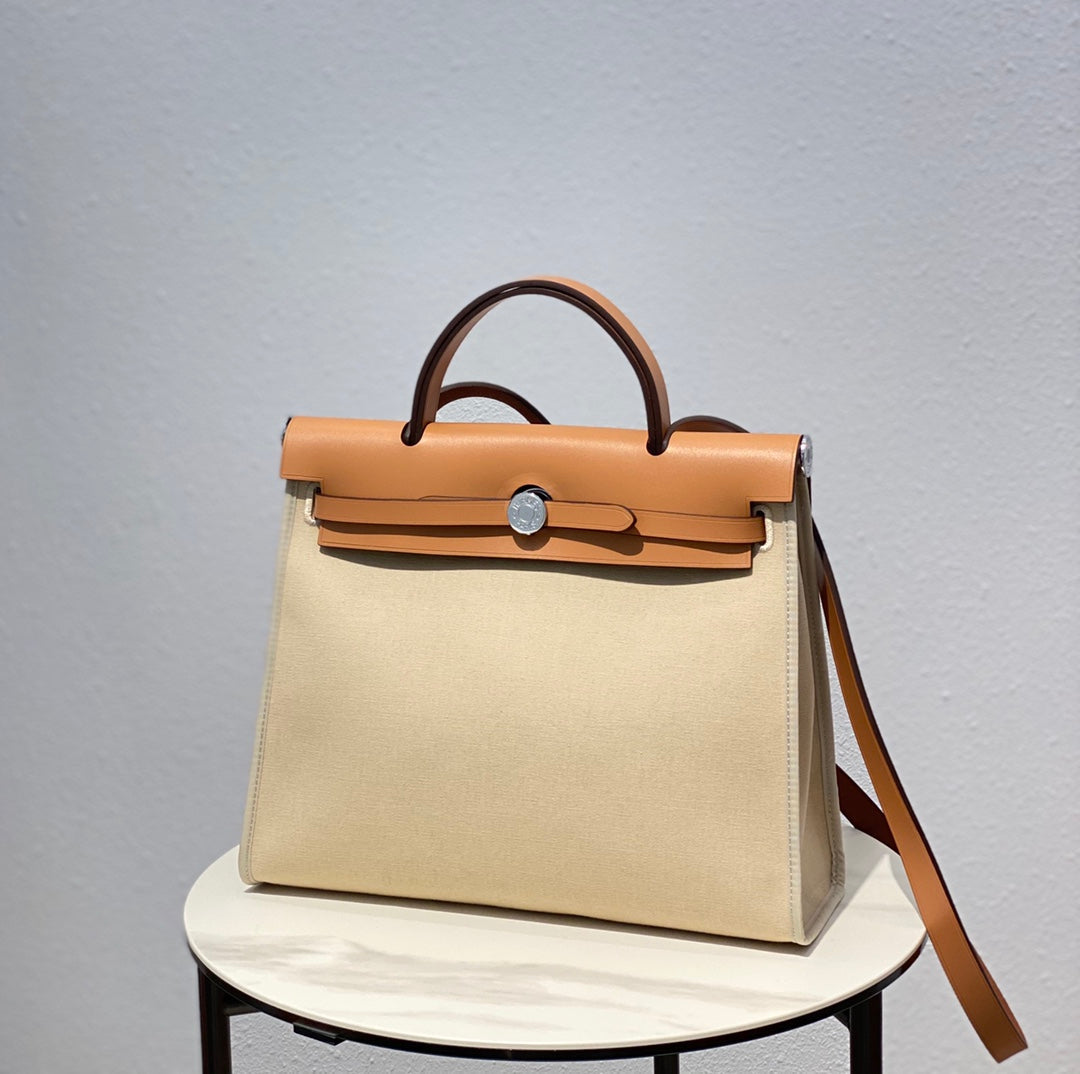 Herbag 31 トワル ライトベージュ キャンバス ゴールド 牛革
