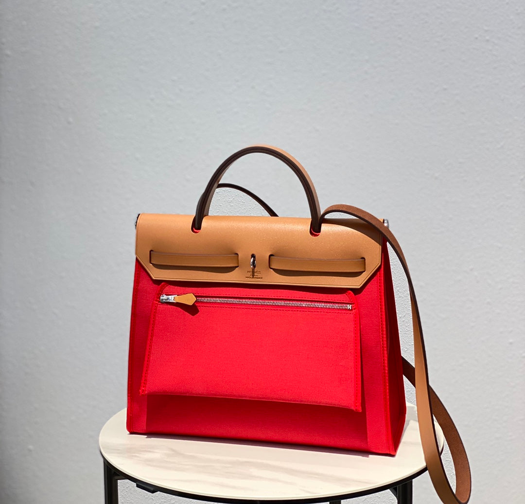 Herbag 31 Toile Rouge Toile Cuir de vachette doré
