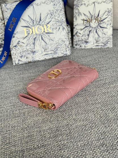 CDロゴ カロ 11cm コンパクトウォレット シャイニーピンク カーフスキン