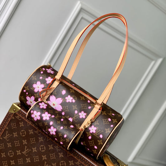Sac à main LV x TM Papillon 27 cm en toile monogrammée Sakura Brown Cherry Blossom