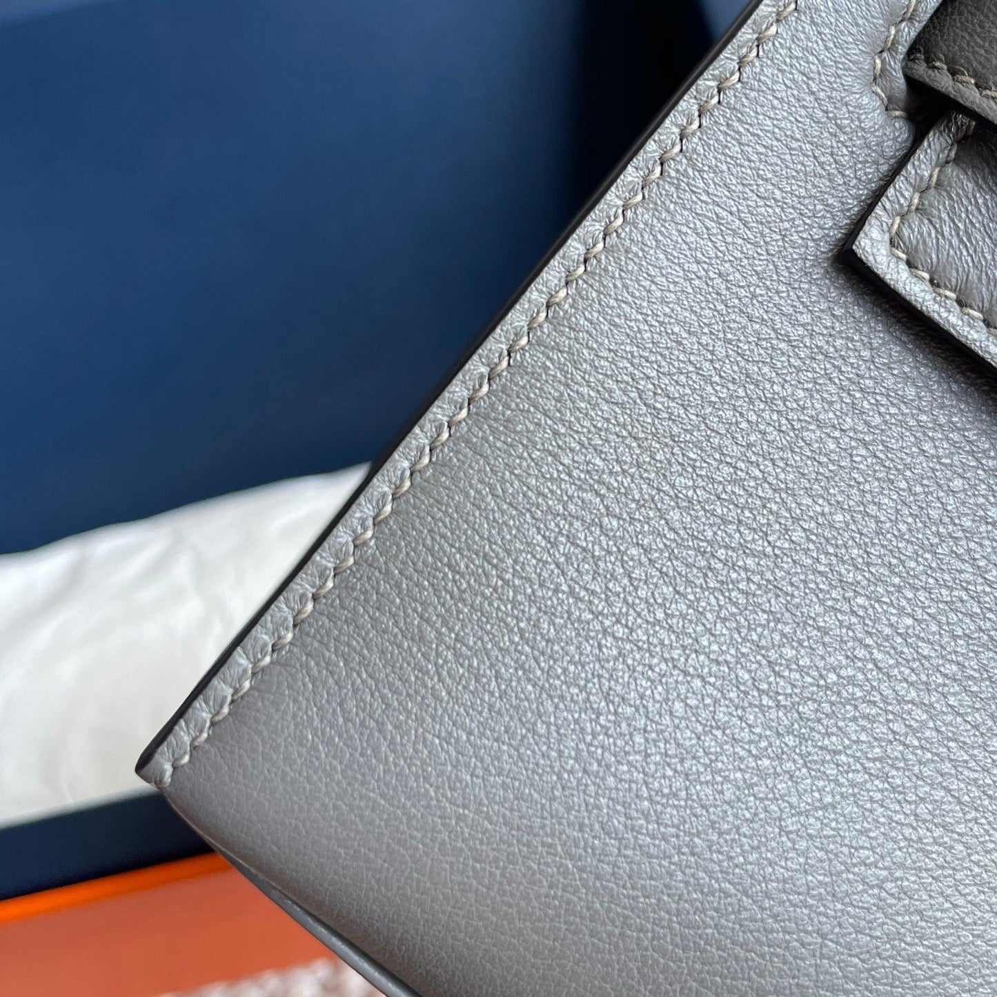 Pochette HM Kelly 22 cm Gris fumé Swift Ferrures argentées