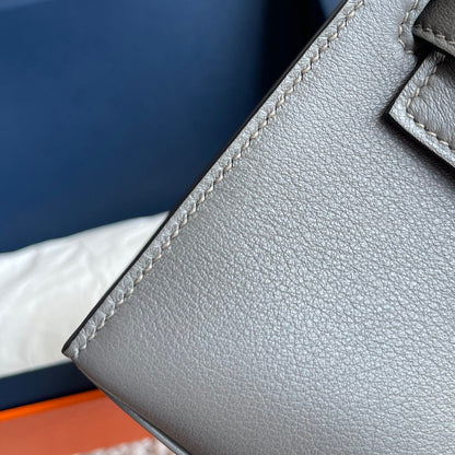 Pochette HM Kelly 22 cm Gris fumé Swift Ferrures argentées