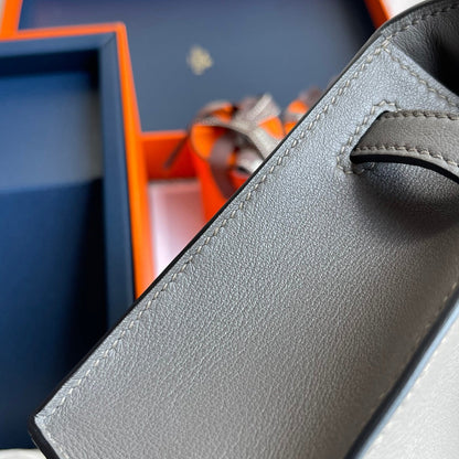Pochette HM Kelly 22 cm Gris fumé Swift Ferrures argentées