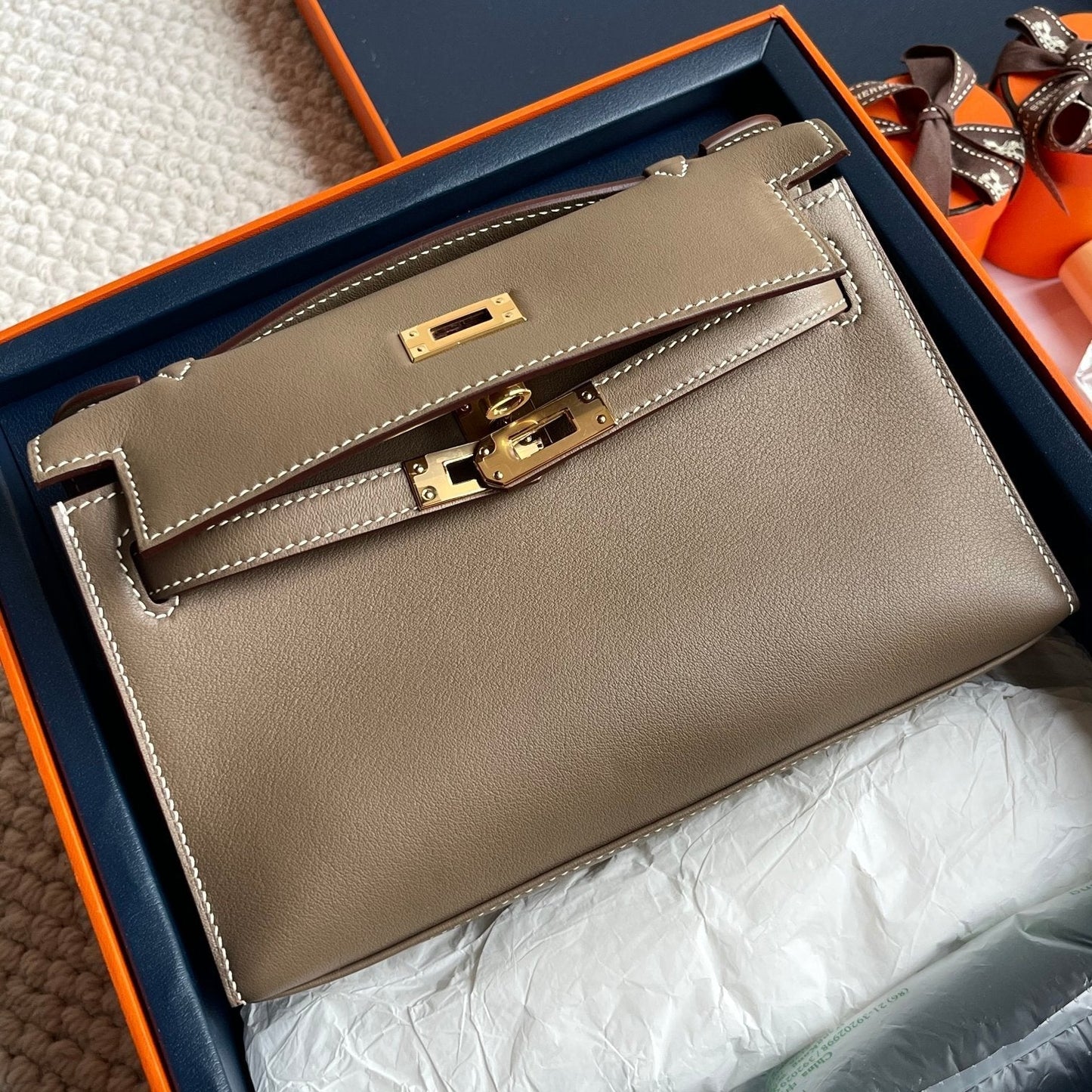 HM ケリー ポシェット 22cm グリス エレファント スイフト ゴールド金具