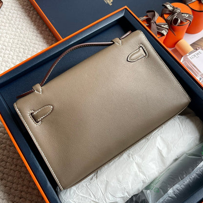 HM ケリー ポシェット 22cm グリス エレファント スイフト ゴールド金具