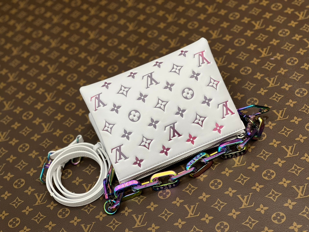 Coussin bb 21 ホワイト アンプラント カーフスキン マルチカラー チェーン