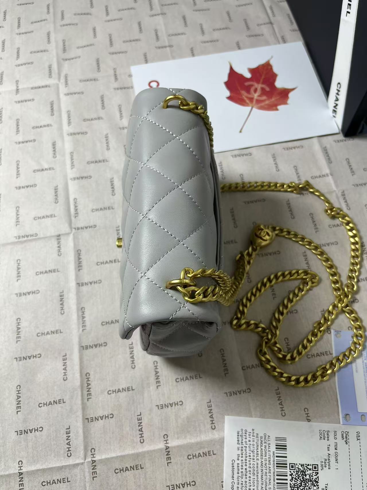 25C ミニフラップ 19cm グレー ラムスキン ゴールドハート金具