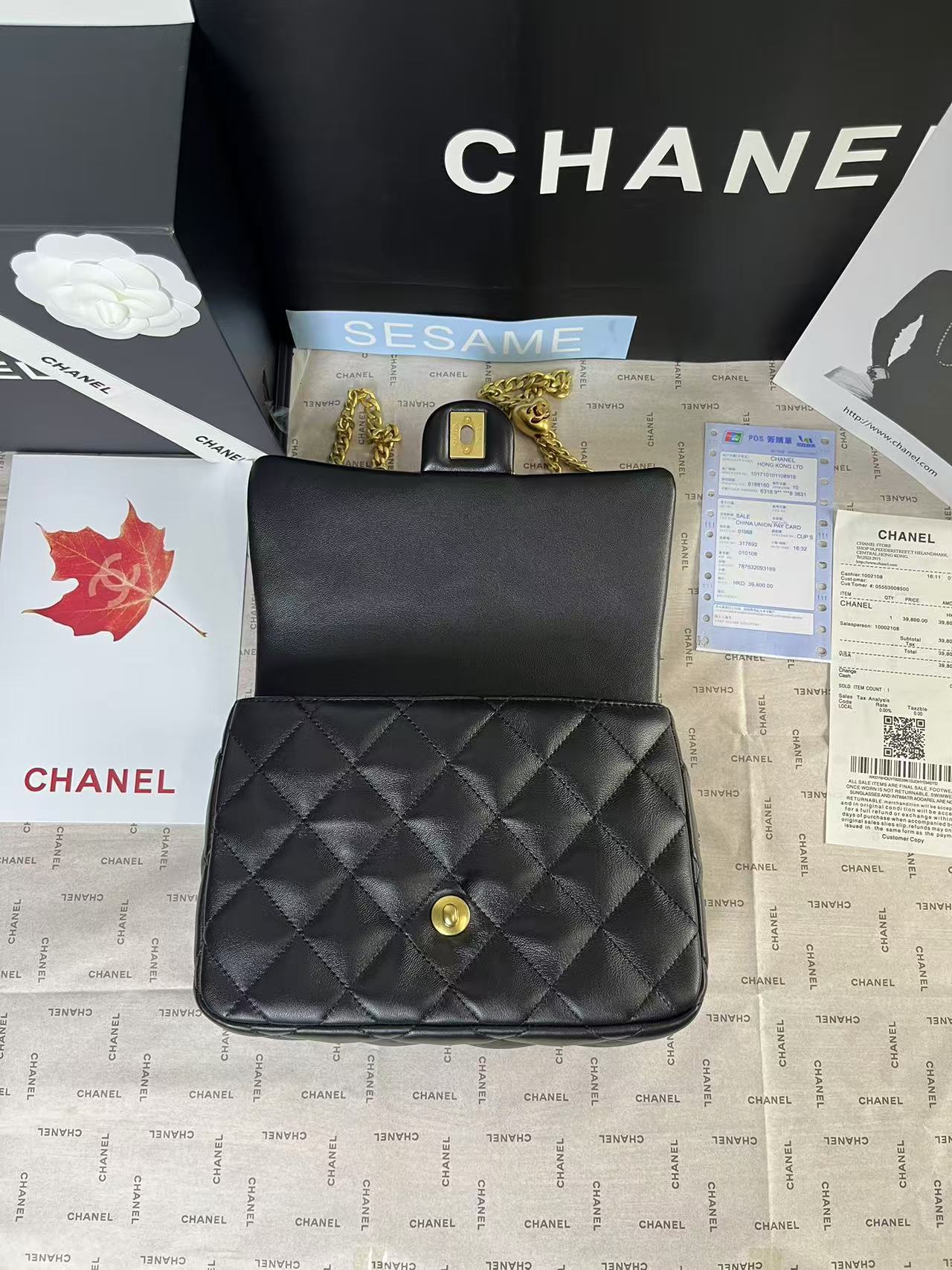 25C ミニフラップ 24cm ブラック ラムスキン ゴールドハート金具